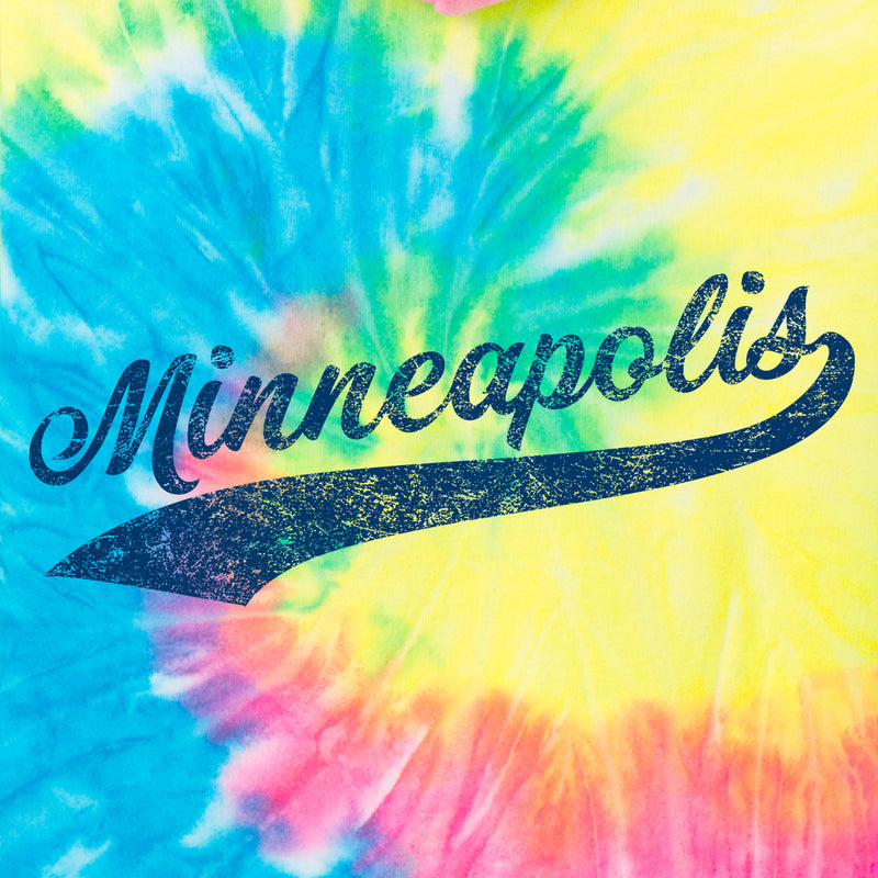 Minneapolis Baseball Script Youth Hoodie - Neon Rainbow