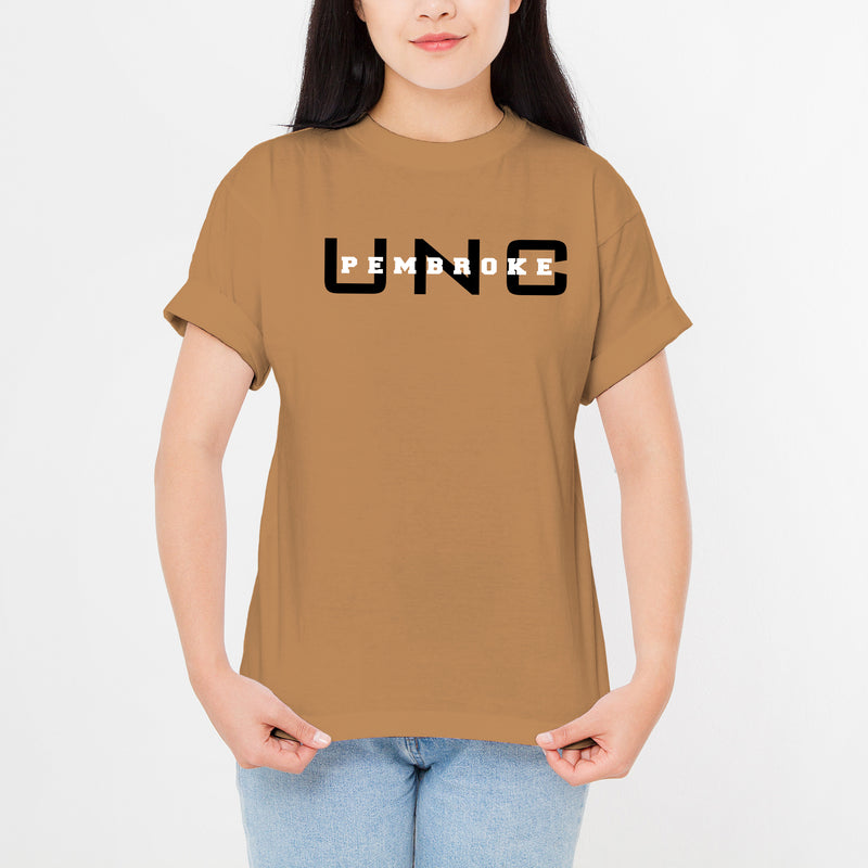 UNC Pembroke Braves Basic Block T Shirt - Old Gold
