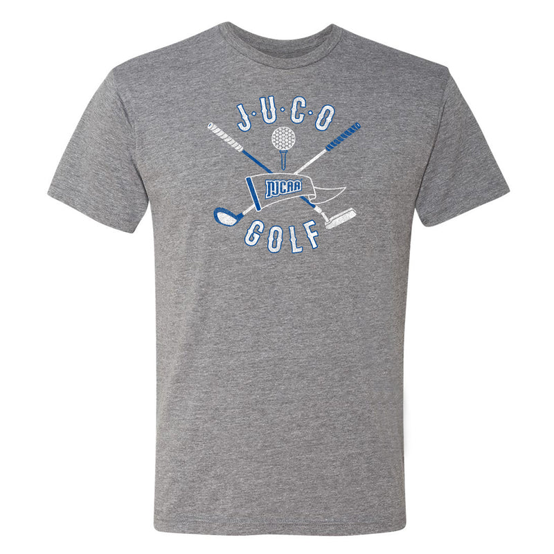 NJCAA JUCO Golf Emblem - Junior College Athletics Triblend T Shirt - Premium Heather