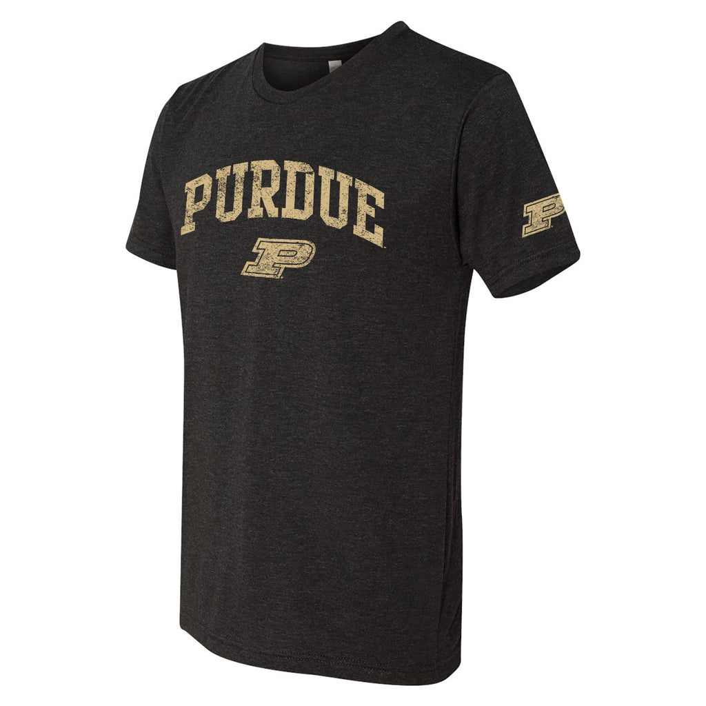 Purdue University Boilermakers Arch Logo Football Short Sleeve T Shirt - Black