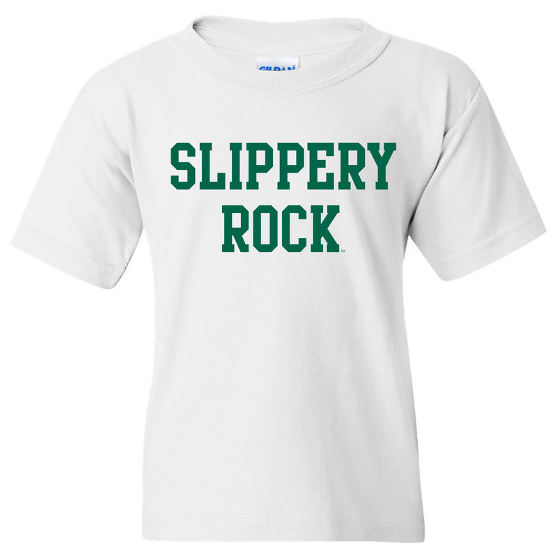 Slippery Rock University The Rock Basic Block Short Sleeve Youth T Shirt - White