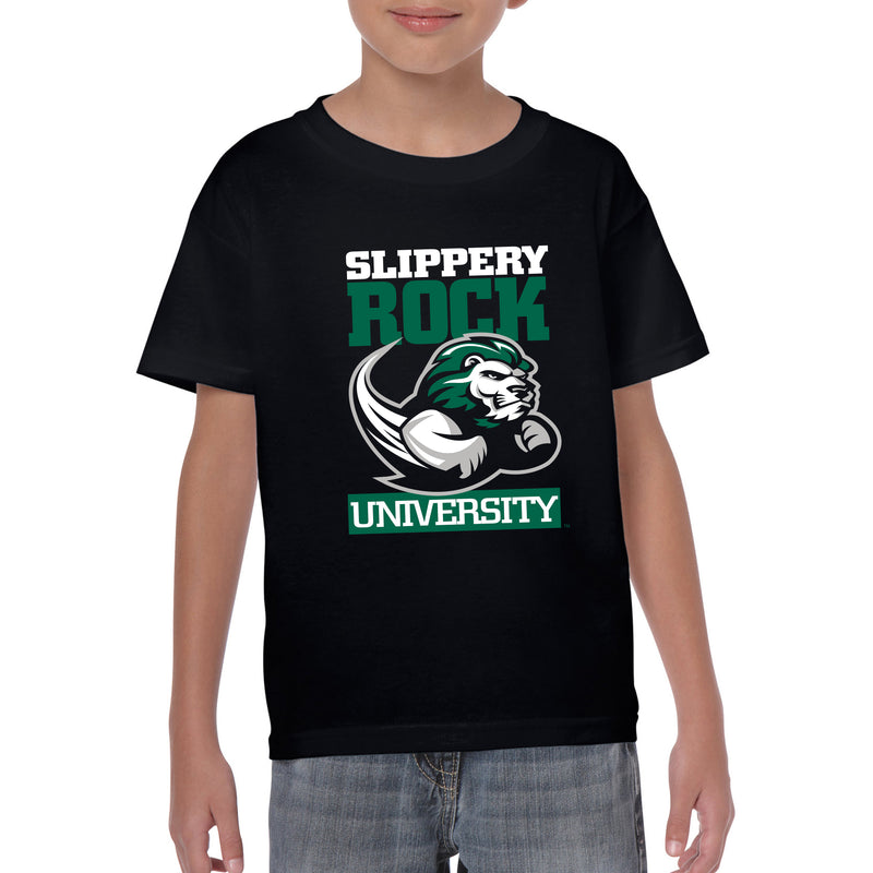 Slippery Rock University The Rock Primary Logo Short Sleeve Youth T Shirt - Black
