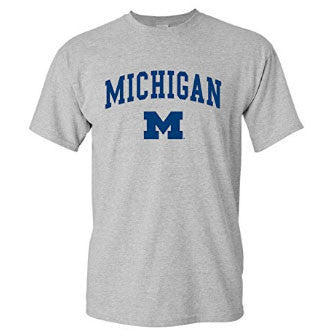 Arch Logo University of Michigan Basic Cotton Short Sleeve T Shirt - Sport Grey