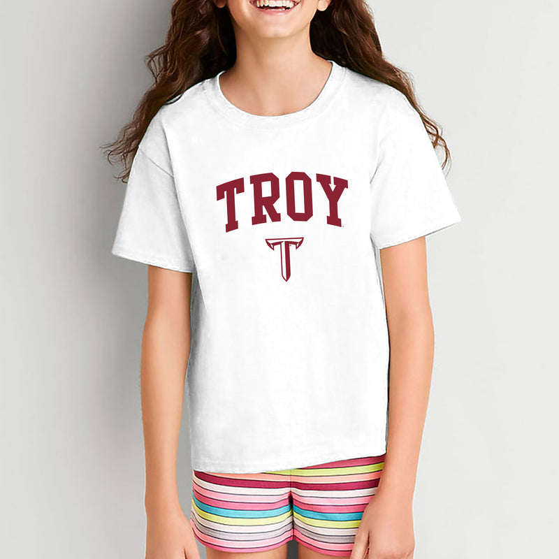 Troy University Trojans Arch Logo Cotton Youth T-Shirt - White