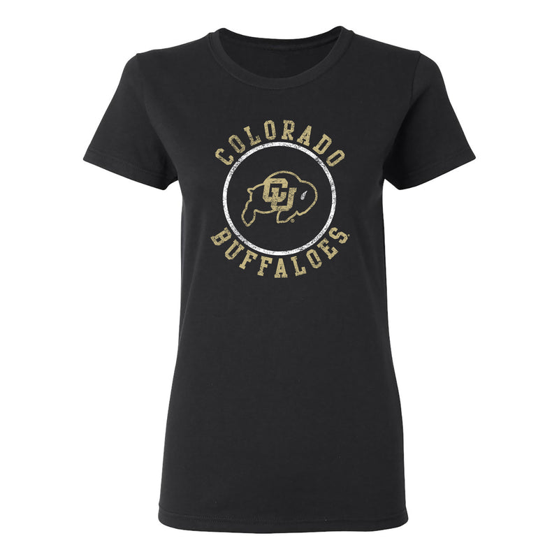 University of Colorado Buffaloes Distressed Circle Logo Womens T Shirt - Black