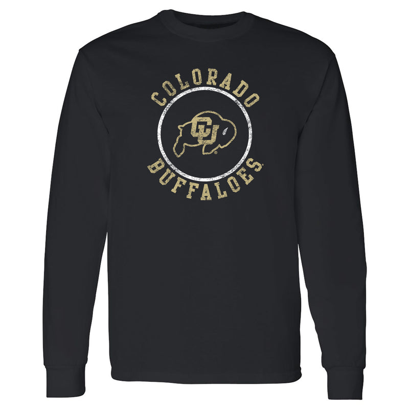 University of Colorado Buffaloes Distressed Circle Logo Long Sleeve T Shirt - Black