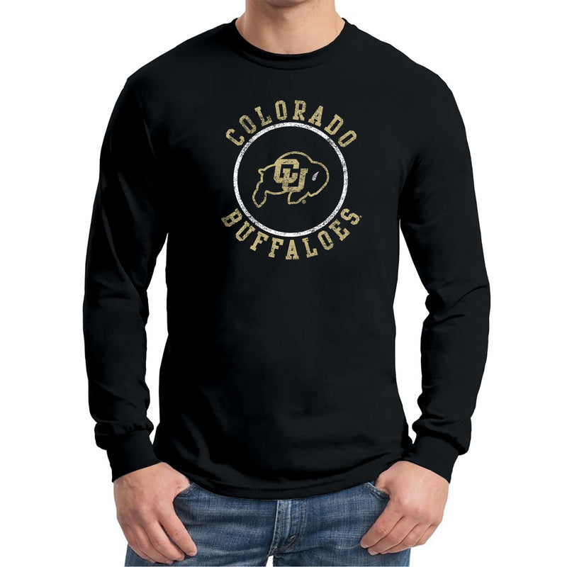 University of Colorado Buffaloes Distressed Circle Logo Long Sleeve T Shirt - Black