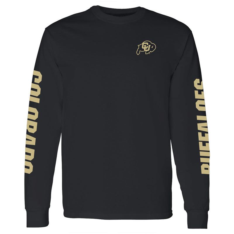 University of Colorado Buffaloes Double Sleeve Print Long Sleeve T Shirt - Black