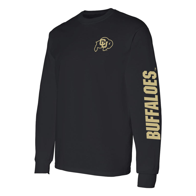 University of Colorado Buffaloes Double Sleeve Print Long Sleeve T Shirt - Black