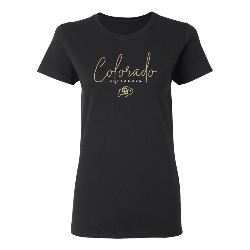 University of Colorado Buffaloes Thin Script Womens T Shirt - Black