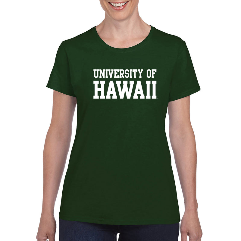 University of Hawaii Rainbow Warriors Basic Block Cotton Womens T-Shirt - Forest
