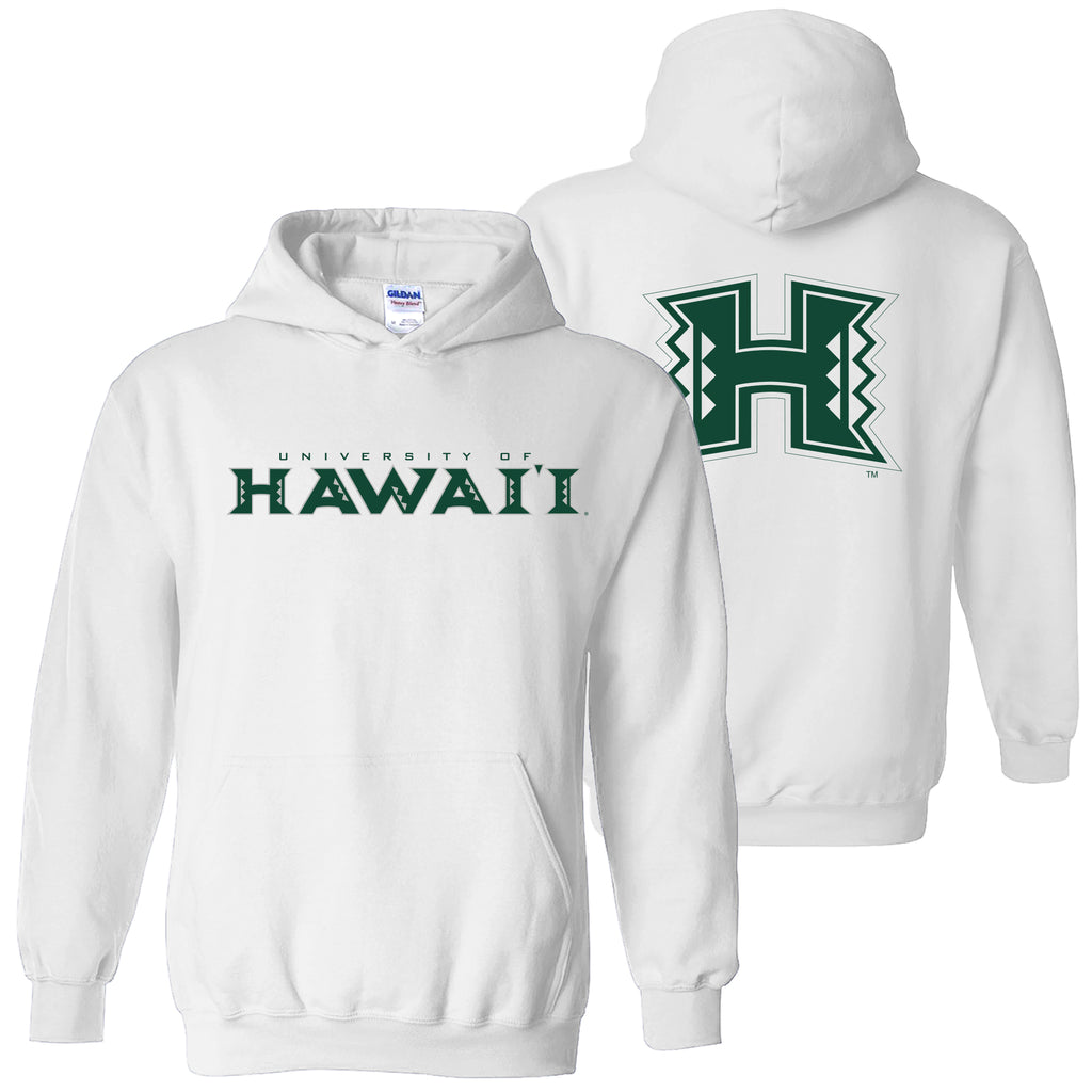 University of Hawaii Rainbow Warriors Front and Back Print Cotton Hoodie  White