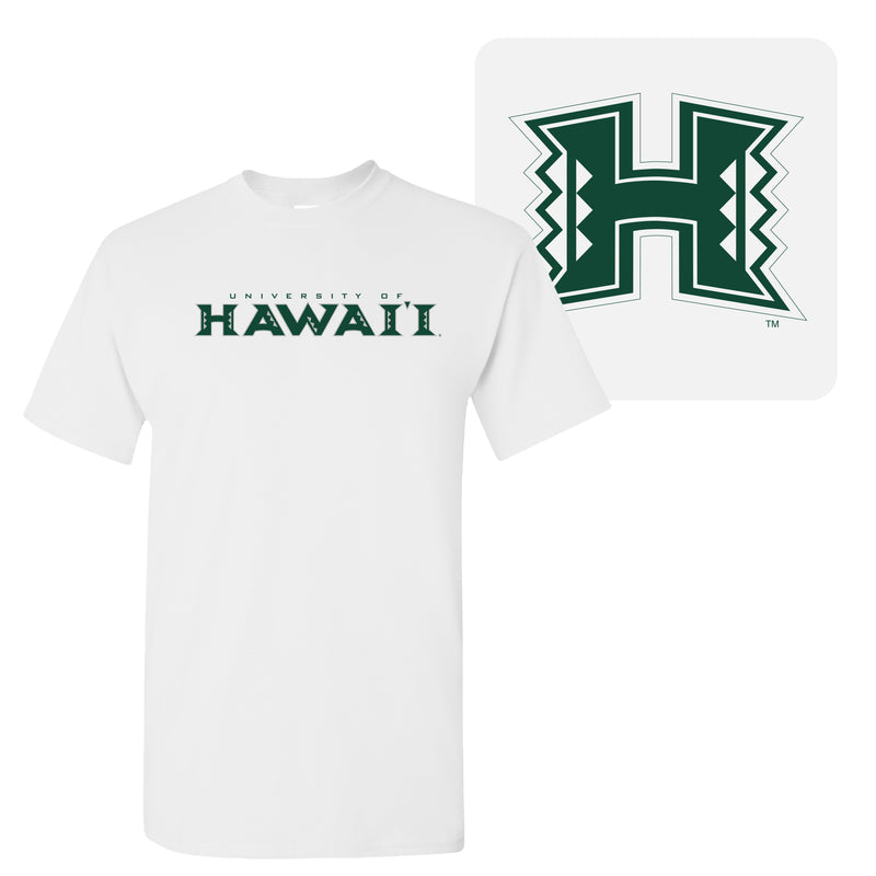University of Hawaii Rainbow Warriors Front and Back Print Cotton T-Shirt - White