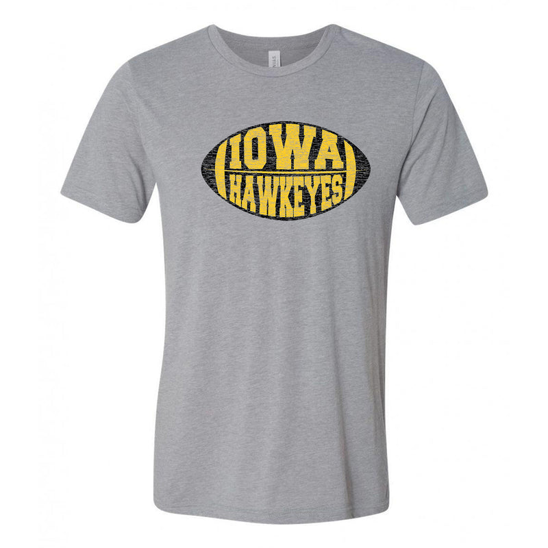 Iowa Faded Block Football Canvas Triblend T Shirt - Athletic Grey Triblend