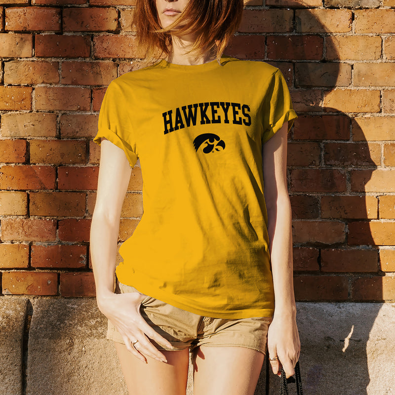Mascot Arch Logo Iowa Hawkeyes Basic Cotton Short Sleeve T Shirt - Gold