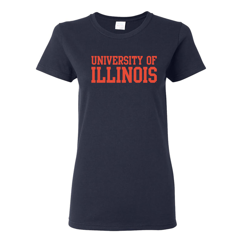 University of Illinois Fighting Illini Basic Block Cotton Womens T-Shirt - Navy