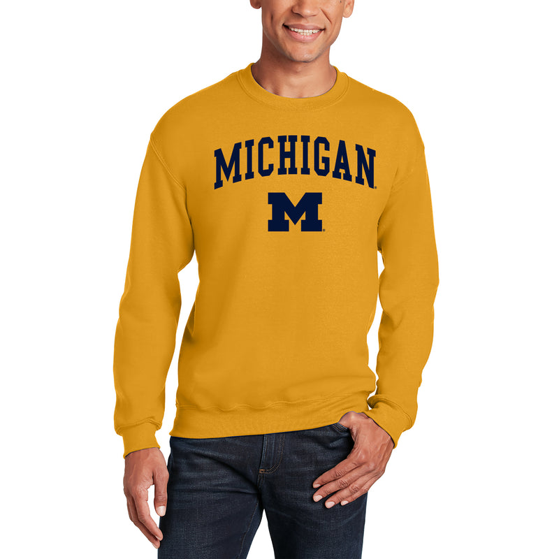 Michigan Wolverines Arch Logo Crewneck Sweatshirt - Gold