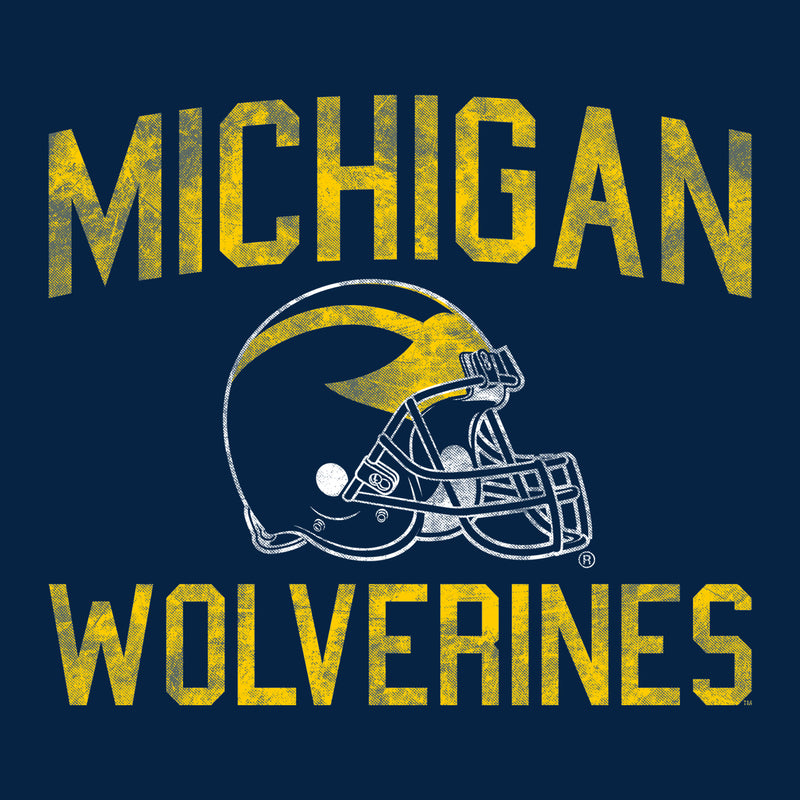 University of Michigan Wolverines Faded Football Helmet Basic Cotton Short Sleeve T Shirt - Navy