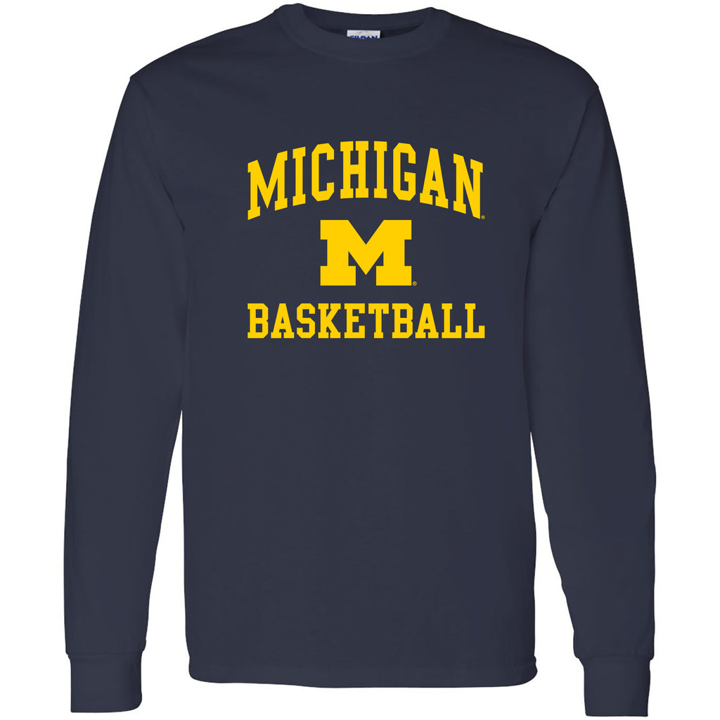 Arch Logo Basketball University of Michigan Basic Cotton Long Sleeve T-Shirt in Blue | Size: 2XL