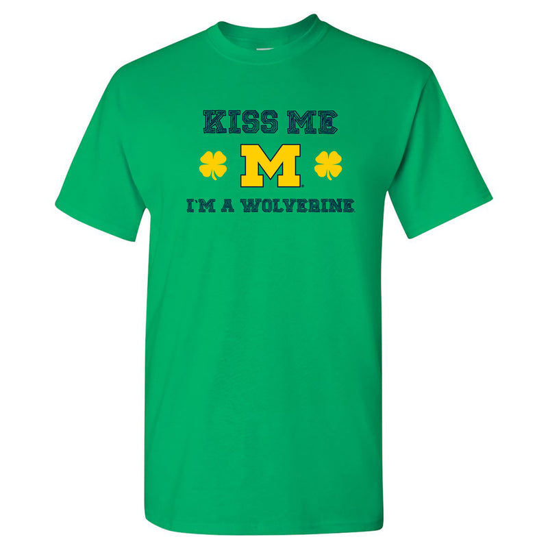 University of Michigan Kiss Me I'm a Wolverines Basic Cotton Short Sleeve T Shirt - Irish Green