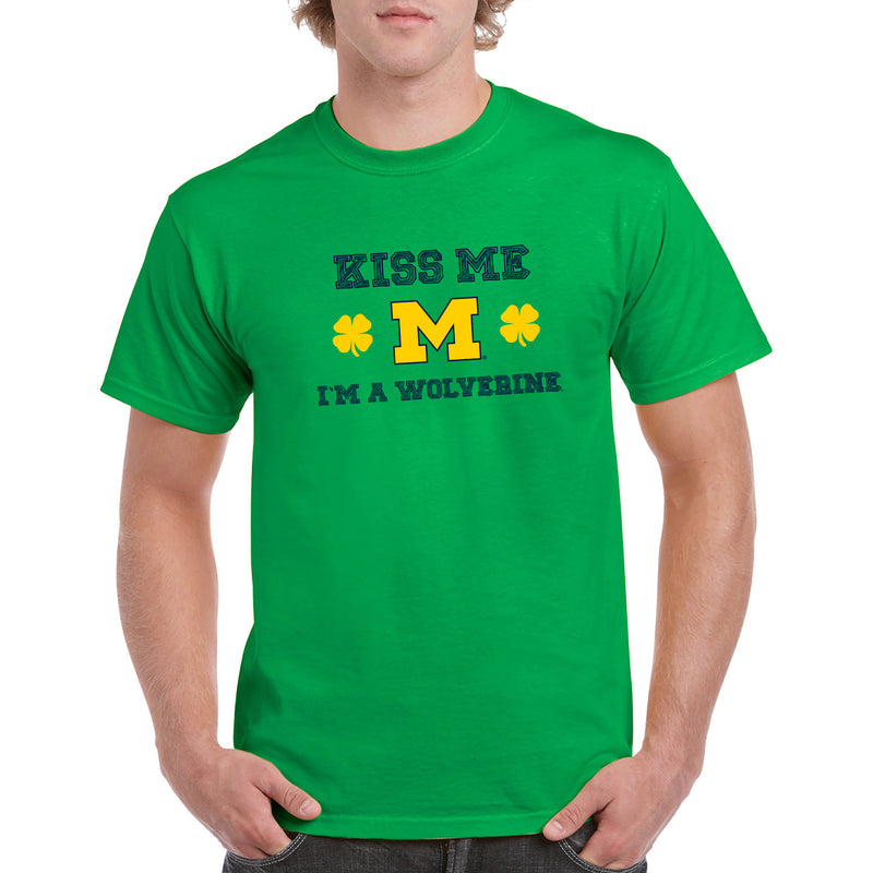 University of Michigan Kiss Me I'm a Wolverines Basic Cotton Short Sleeve T Shirt - Irish Green