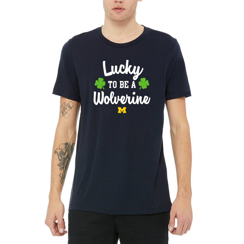 Michigan Wolverines Lucky to be a Wolverine Triblend T Shirt - Solid Navy