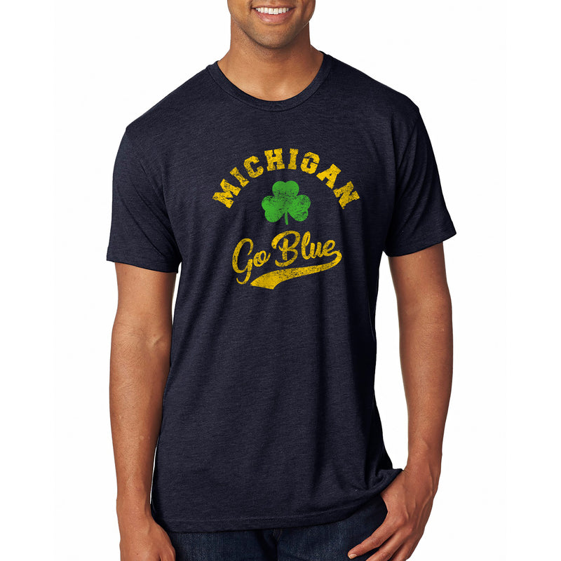 Michigan Wolverines Retro Clover Script Triblend T Shirt - Vintage Navy