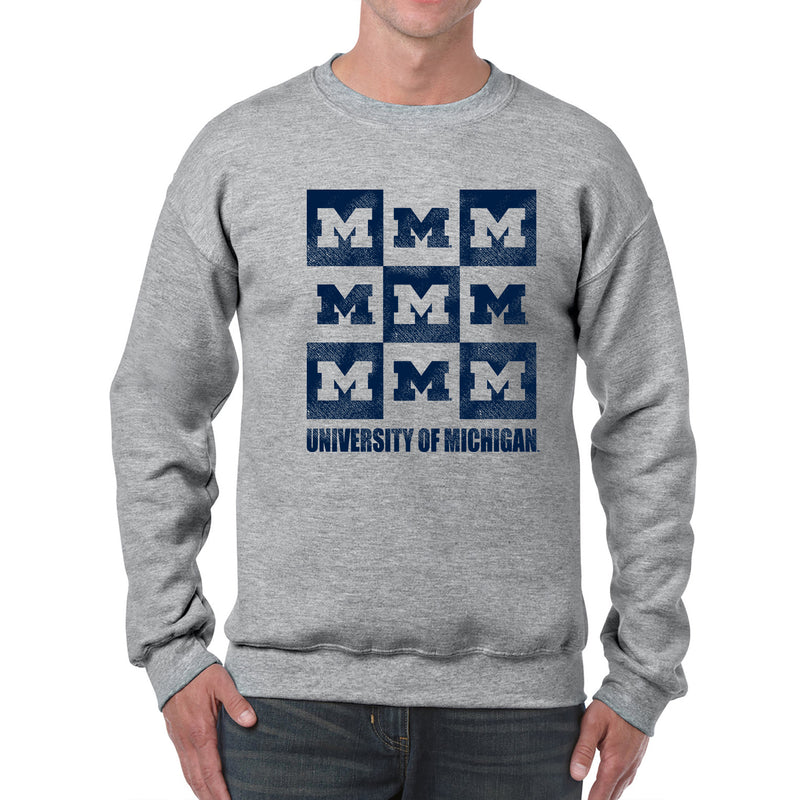 Michigan Wolverines Checkerbox Crewneck Sweatshirt - Sport Grey