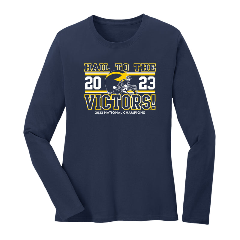 Michigan Wolverines CFP National Champions 23 HTTV Womens Long Sleeve T Shirt - Navy