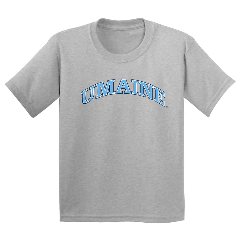 Maine Black Bears Arch Logo Youth T Shirt - Sport Grey