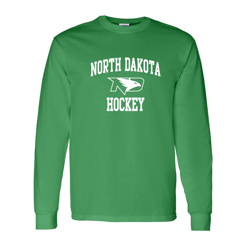 North Dakota Fighting Hawks Arch Logo Hockey Long Sleeve T Shirt - Irish Green