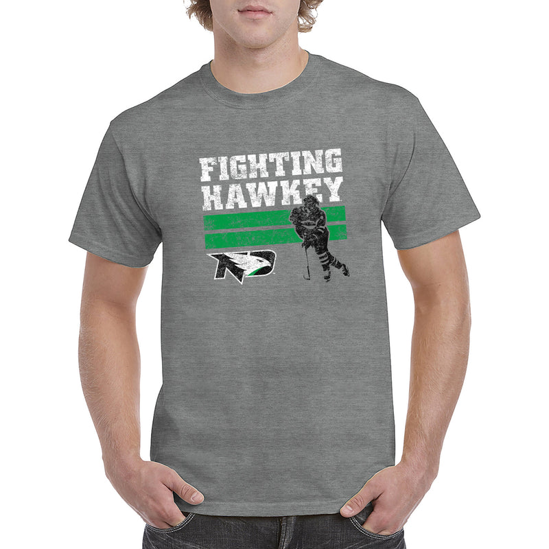 University of North Dakota Fighting Hawks Retro Hockey Short Sleeve T Shirt - Graphite Heather