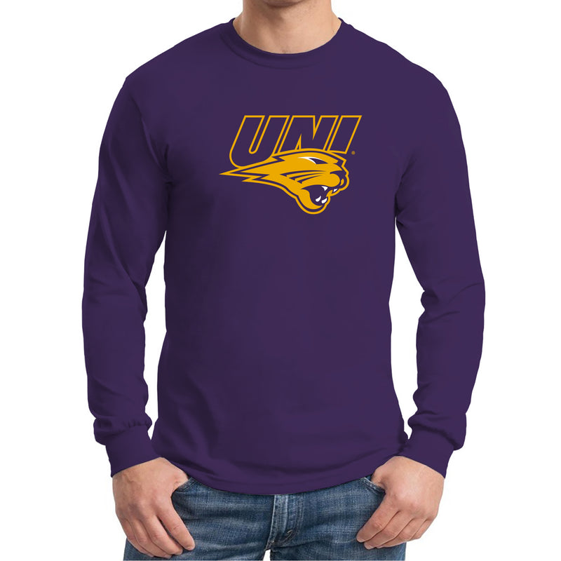 University of Northern Iowa Panthers Primary Logo Long Sleeve T Shirt - Purple