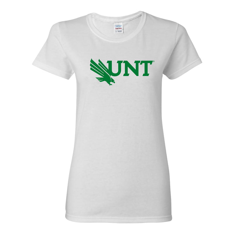 University of North Texas Mean Green Primary Logo Cotton Womens T-Shirt - White
