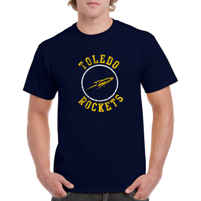 University of Toledo Rockets Distressed Circle Logo Basic Cotton Short Sleeve T Shirt - Navy