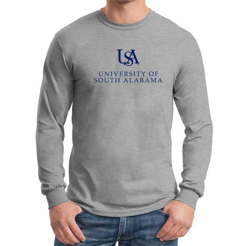 South Alabama Jaguars Institutional Logo Long Sleeve T Shirt - Sport Grey