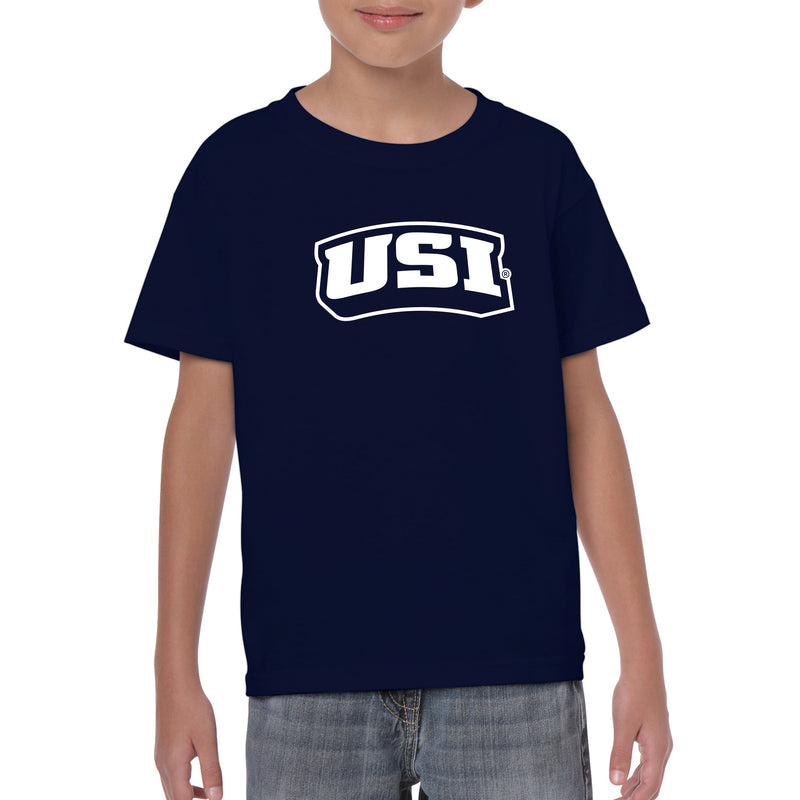 University of Southern Indiana Screaming Eagles Basic Block Cotton Short Sleeve Youth T Shirt - Navy