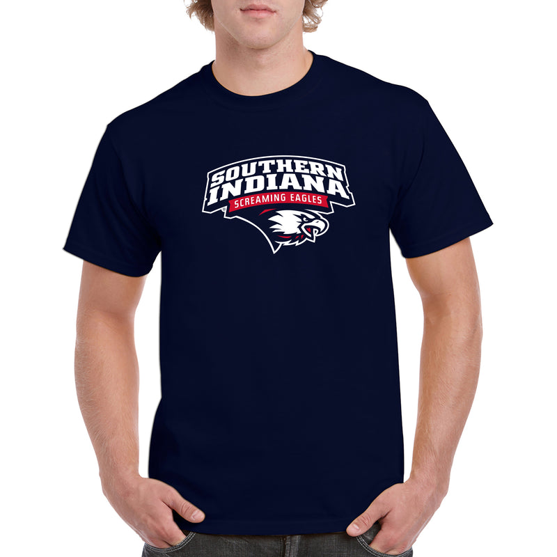 University of Southern Indiana Screaming Eagles Arch Logo Basic Cotton Short Sleeve T Shirt - Navy