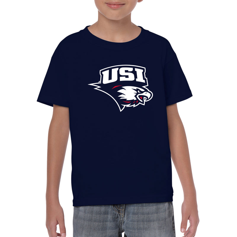 University of Southern Indiana Screaming Eagles Primary Logo Basic Cotton Short Sleeve Youth T Shirt - Navy