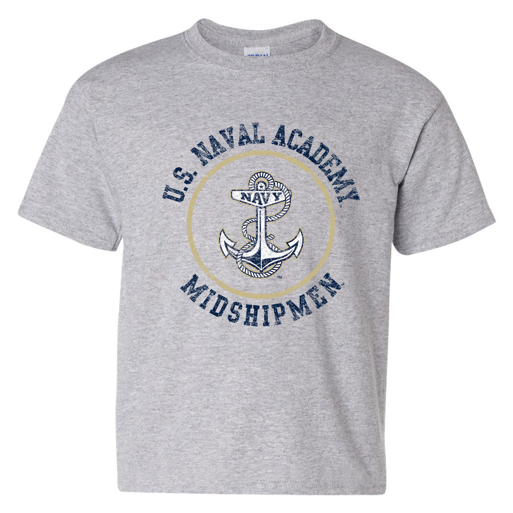 United States Naval Academy Midshipmen Circle Logo Youth Short Sleeve T Shirt Sport Grey