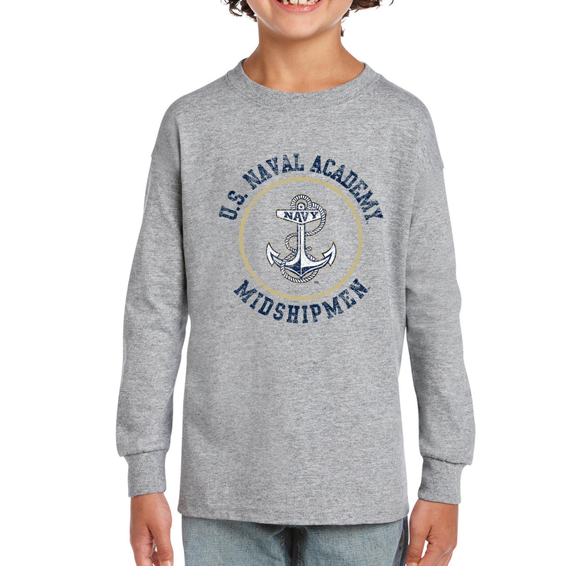United States Naval Academy Midshipmen Circle Logo Youth Long Sleeve T Shirt - Sport Grey