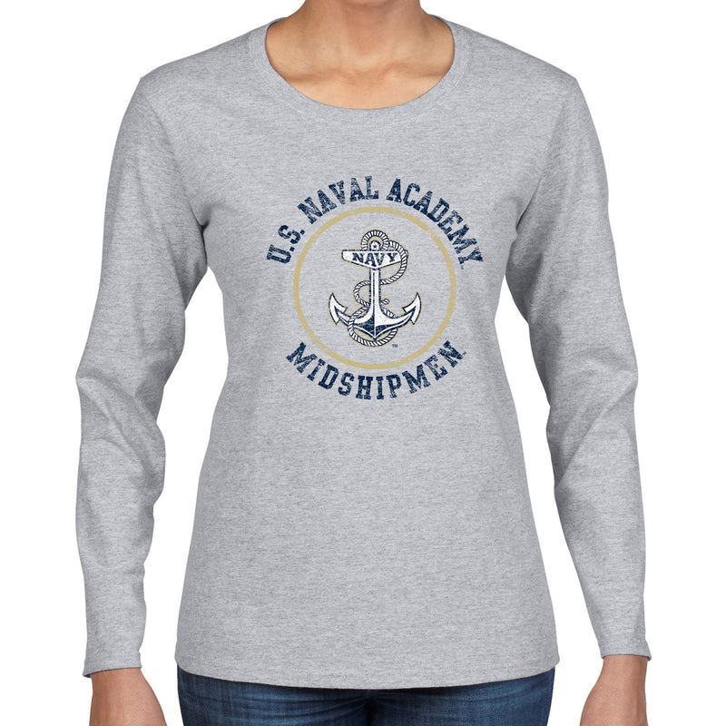 United States Naval Academy Midshipmen Circle Logo Womens Long Sleeve T Shirt - Sport Grey