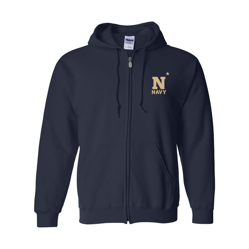 United States Naval Academy Midshipmen Primary Logo Left Chest Zip Hoodie - Navy