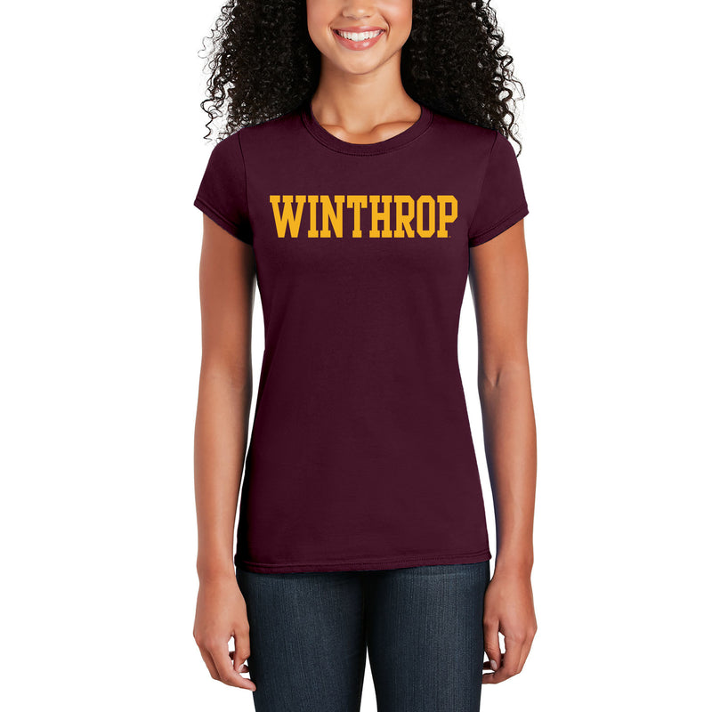 Winthrop University Eagles Basic Block Womens Short Sleeve T Shirt - Maroon