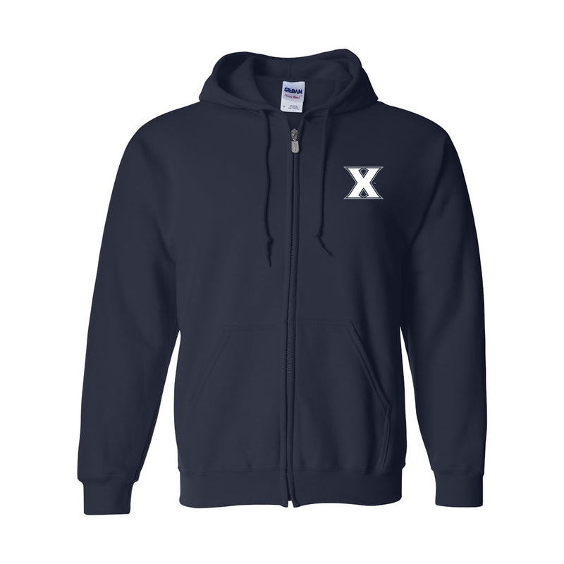 Xavier University Musketeers Primary Logo Left Chest Full Zip Hoodie - Navy