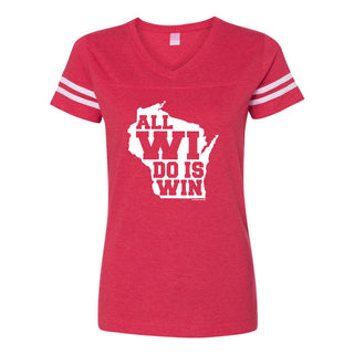 All WI Do is Win Womens Football Jersey Tee - Vintage Red/White