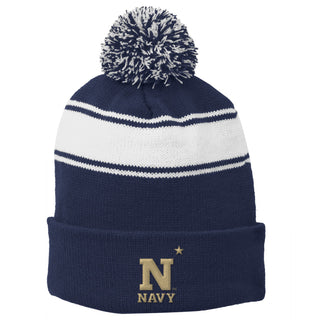 US Naval Academy Primary Logo Stripe Pom Pom Beanie