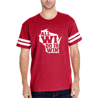 All WI Do is Win Adult Football Jersey Tee - Vintage Red/White