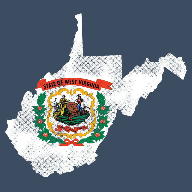 West Virginia Distressed State Flag Outline CC Crewneck - Blue Jean