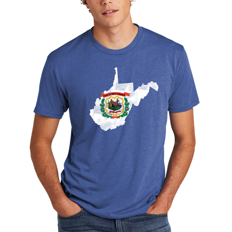 West Virginia Distressed State Flag Outline NLA Triblend T-Shirt - Vintage Royal